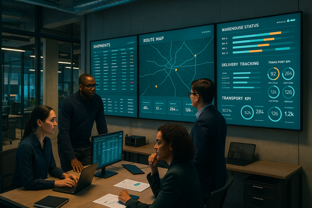 Dashboard software per logistica e trasporti con spedizioni, tratte e KPI operativi