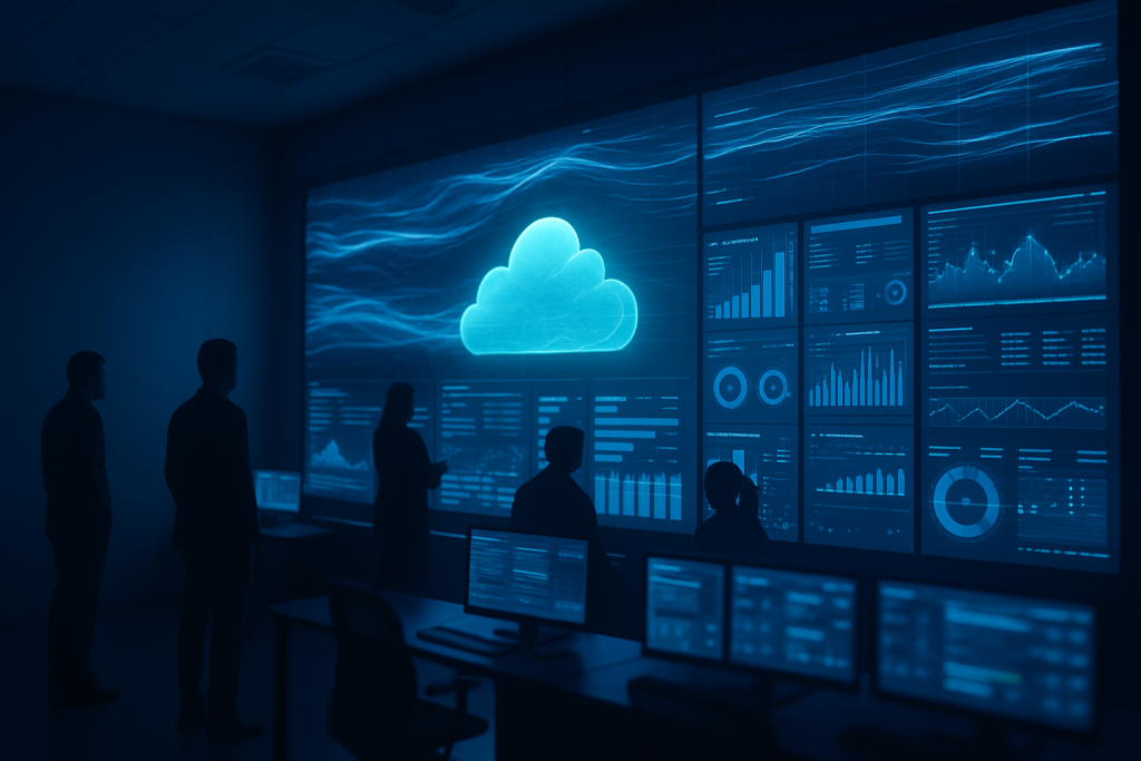 Infrastruttura data cloud per aziende con dashboard digitali e flussi dati centralizzati